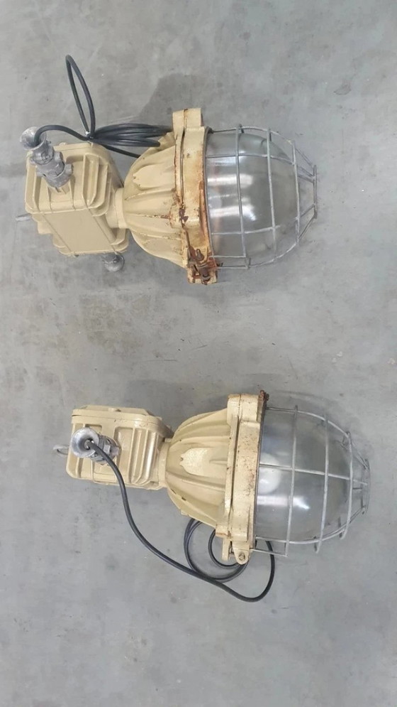 Image 1 of 2 lampes industrielles XL style cage, lampe d'usine, lampe de bunker, style vintage rétro