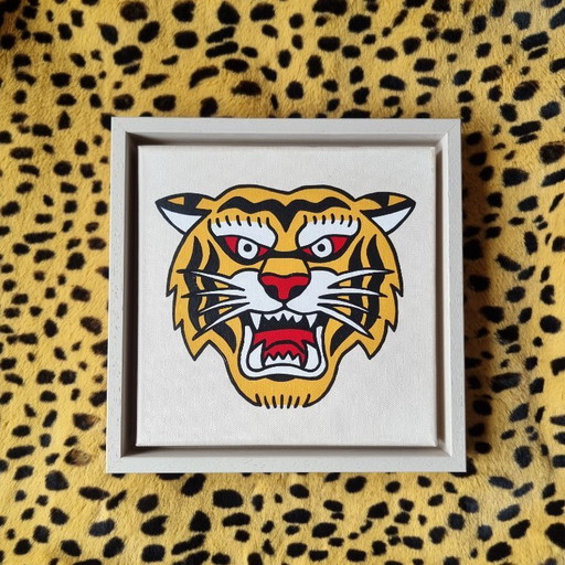 Tiger painting hand-painted 20x20 cm framed
