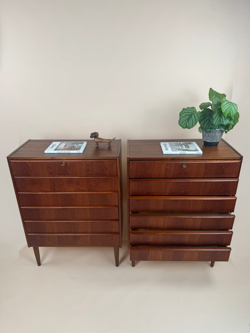  Paire de commodes danoises en teck du Mid Century - Rare ensemble assorti