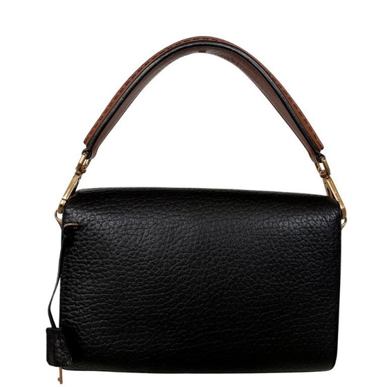 Image 1 of Sac à main Prada en cuir noir/marron brossé or