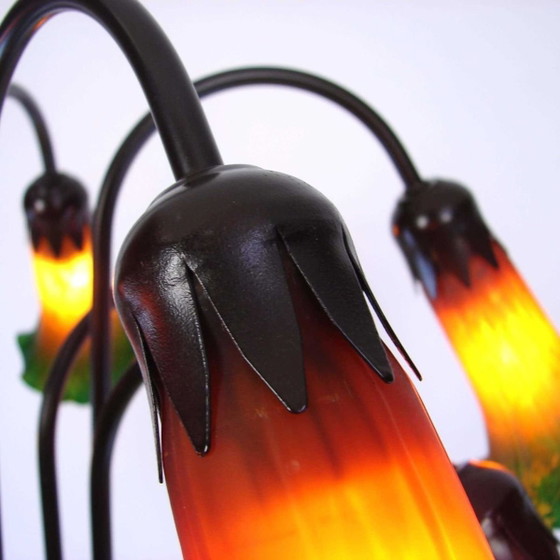 Image 1 of Large Art Nouveau Lily Floor Lamp in Tiffany Style | 10 Light Points | Paste Glass