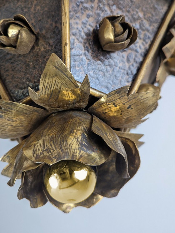 Image 1 of Lámpara de techo floral de latón estilo Hans Kögl, Alemania, década de 1970.