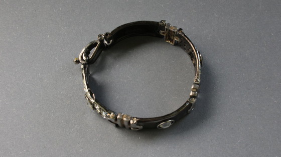 Image 1 of Bracelet by Luigi Briglia, silver-colored, set with clear, faceted stones and signed.