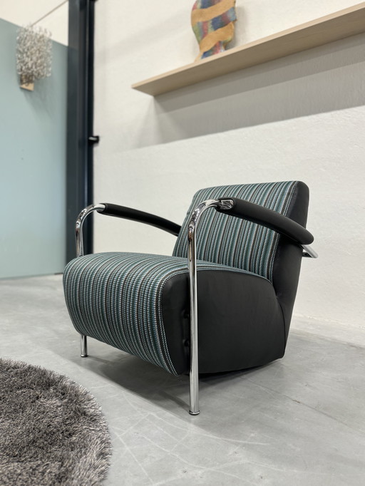 Leolux Scylla Fauteuil Zwart Leer Belluno Stof 