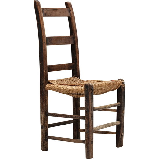 Sedia vintage in legno e rattan, anni '40