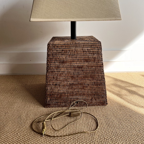 Image 1 of Xxl Square Rattan Bamboo Lamp Vintage