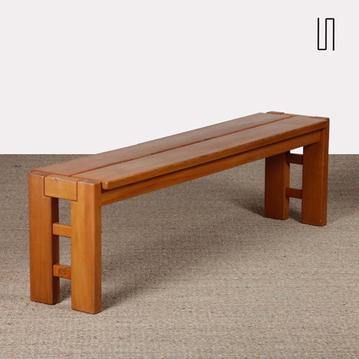 Vintage solid elm bench Published by Maison Regain, 1980
