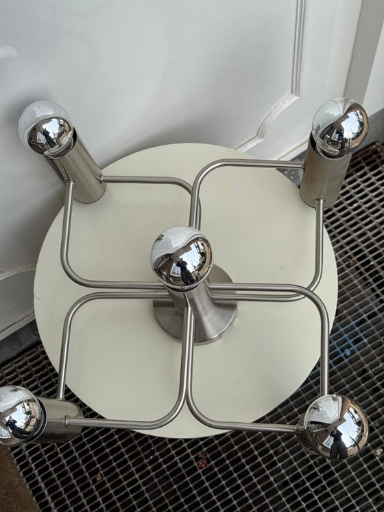 Image 1 of Wunderschöne 5-flammige Sciolari-Deckenleuchte von Leola Leuchten, 1970er Jahre.