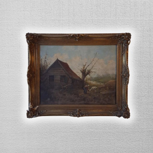 FERDINAND MARINUS (1808-1890) | Bauernhausszene mit Fütterung | ORIGINAL Ölgemälde