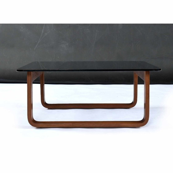 Image 1 of Vintage 1970s Minimalist Modern Frank Lowen for Tessa T4 Teak and Glass Square Side Table or Coffee Table