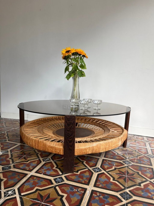 Smoked Glass & Rattan Coffee Table – salontafels