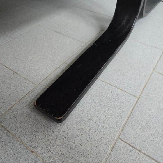 Image 1 of SOFA CANAPE SCANDINAVE 2 PLACES 1970 VINTAGE EN CUIR NOIR & BOIS COURBE 70S 1970