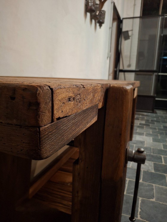 Image 1 of Large oak furniture maker's workbench