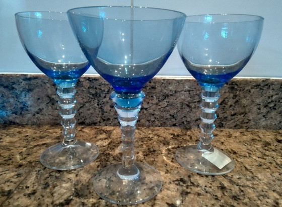 Image 1 of set di 12 bicchieri da dessert vintage Luxor Bi-col Zaffiro blu