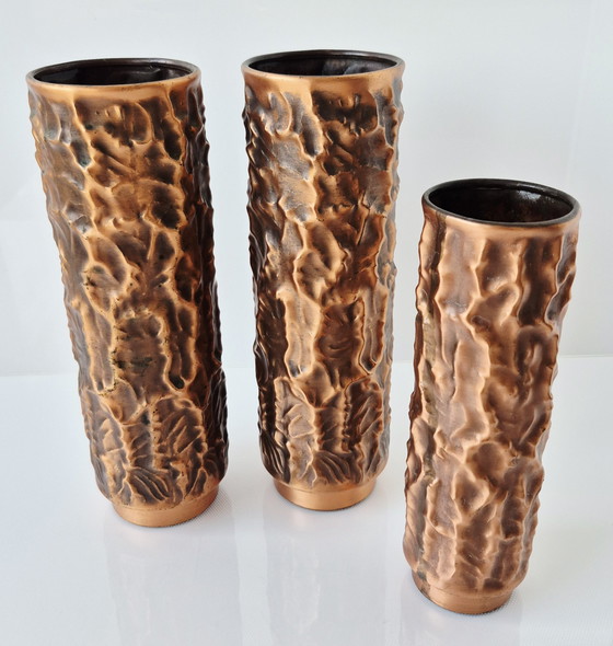 1970 Trio Brutalist Copper Vase, 3 pieces, large & rare (photo 4 of 7)