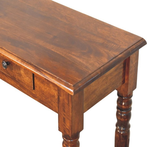 Mangoholz Konsolentisch Chestnut – 3 Schubladen & Gedrechselte Beine – Artisan, Beistelltische, Wood (photo 6 of 9)