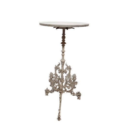 Antique French cast iron side table with marble, circa 1890