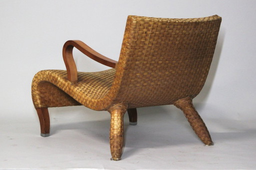 Italiaanse fauteuil van geweven leer, ontworpen door Antonio Citterio, jaren 70.