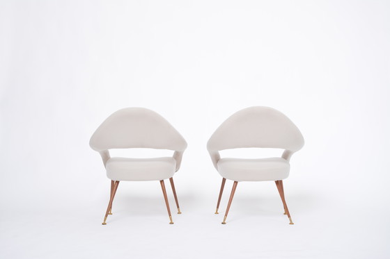 Image 1 of Pair of Rare Italian Mid-Century Lounge Chairs in the style of Model DU 55 P by Gastone Rinaldi