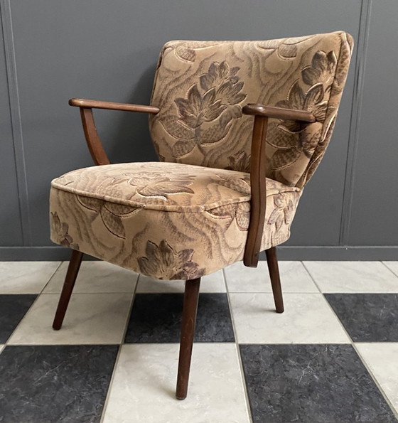 Image 1 of Cocktailstuhl mit Armlehnen, Blumenmuster, 1960er Jahre