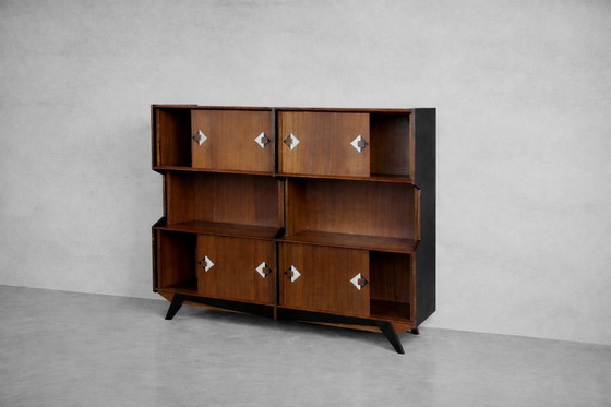 Image 1 of Vintage Deens teakhouten dressoir uit het midden van de 20e eeuw met handgeschilderd patroon, jaren 1950