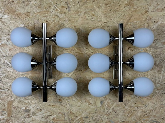 Image 1 of 2x 60s 70s 6-flame Sputnik wall lights from Kaiser Leuchten opal glass