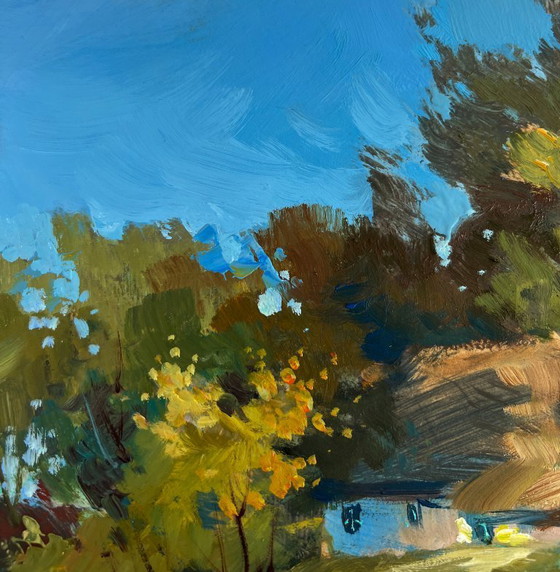 Image 1 of Original Oil Painting Summer River Landscape Quiet fishing