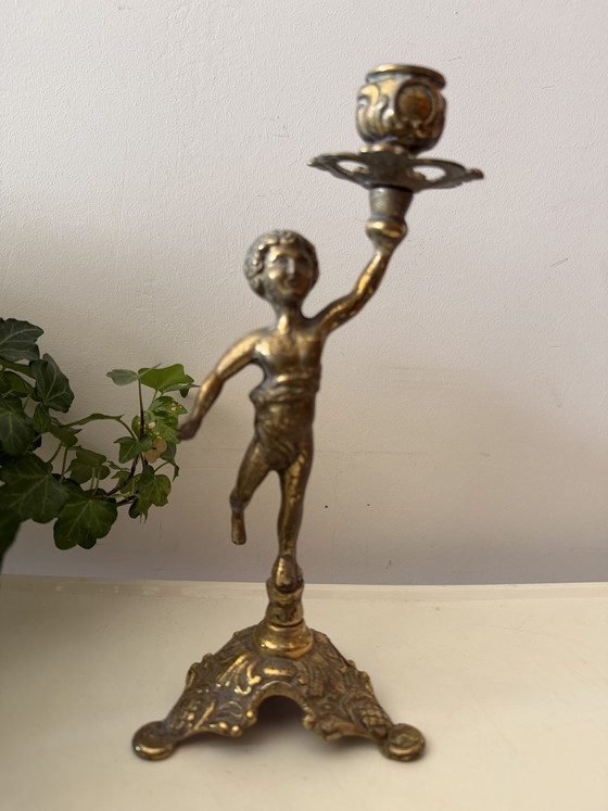 Image 1 of Candeliere in ottone con angelo