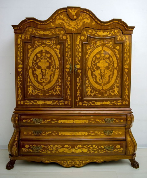 20th Century Dutch Trumeau Walnut with Maple Wood Inlays, Netherlands, 1950