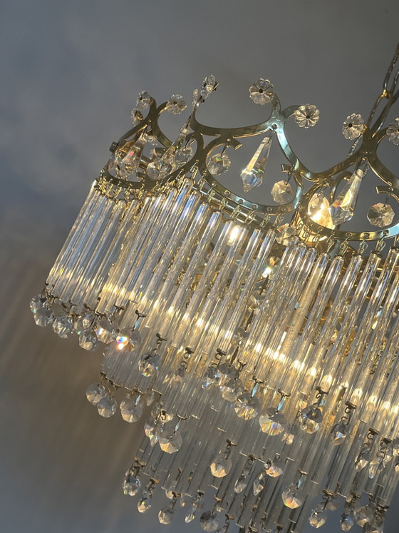 Image 1 of Art deco stijl hanglamp vintage kristallen staafjes bijzondere kwaliteit 