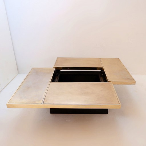 Vintage-Schiebecouchtisch Belgo Chrom mit versteckter Bar - 1970er Jahre
