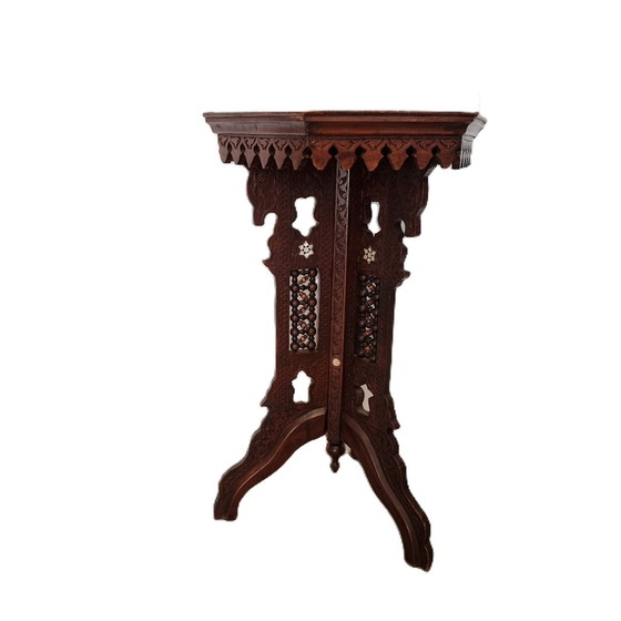 Image 1 of Antiek Syrisch Bijzettafeltje Met Parelmoer, Begin 20e Eeuw