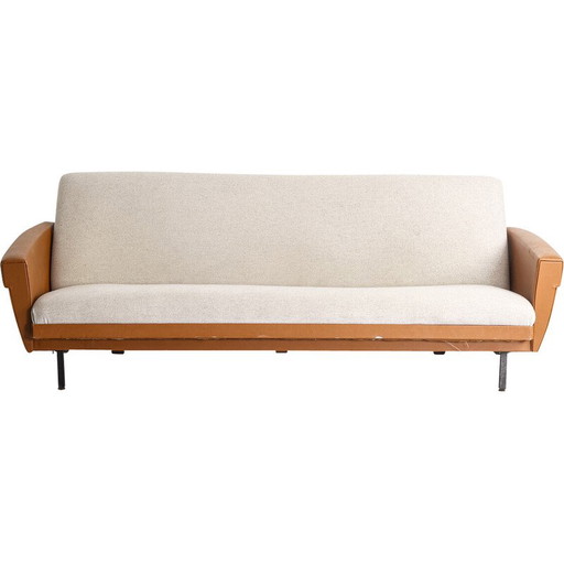 Canapé convertible vintage 3 places en tissu et simili cuir