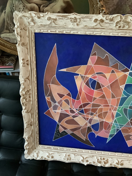 Image 1 of Dipinto astratto con cornice in legno antico