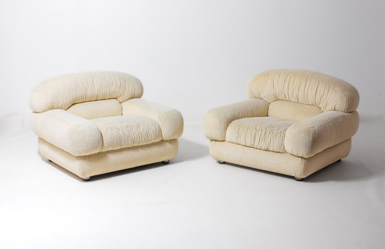 Image 1 of Elegantes sillones italianos en tela color crema, años 70