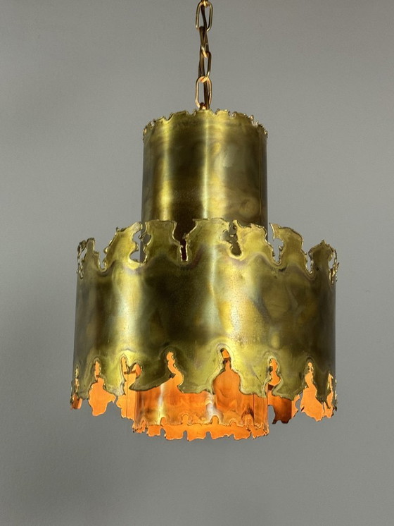 Image 1 of Brutalist Brass Pendant Lamp, Model 6407 by Svend Aage Holm-Sørensen for Holm Sørensen, Denmark, 1960s