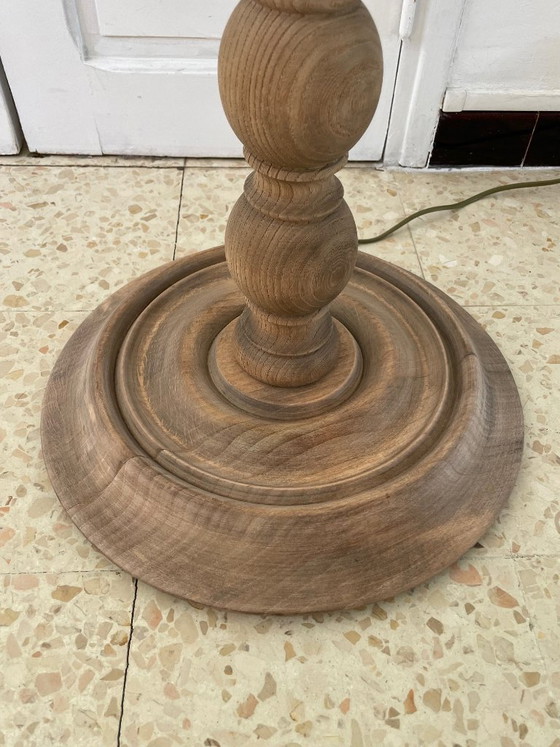 Image 1 of Lampada da terra vintage in legno tornito con paralume in corda, anni '60