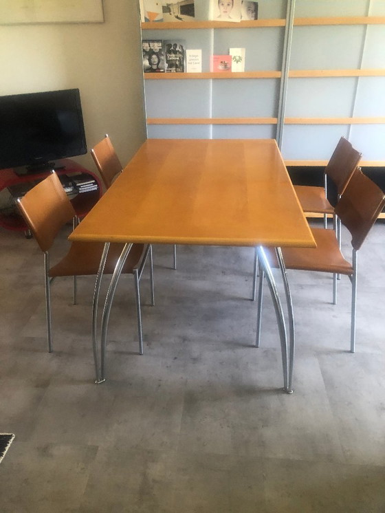 Image 1 of 4 Martin Visser chairs with saddle leather and matching table