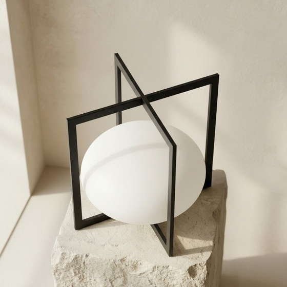 Image 1 of European Modernist Cube Table Lamp Black Metal Glass 1970s