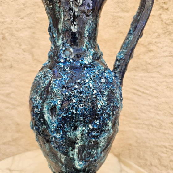 Image 1 of Large vintage vase in deep blue lava glaze - 38 cm, handmade