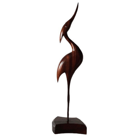 Image 1 of Grue vintage en bois, design danois du milieu du siècle, héron en teck laqué, années 1970