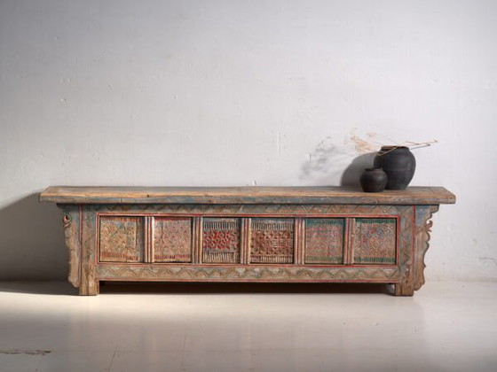Antique carved and polychrome low sideboard in fir wood – China, circa 1930 – Iron (photo 6 of 40)
