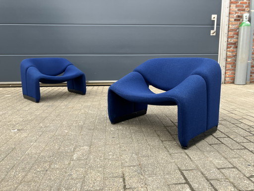 2x Artifort Groovy F598 M-Chair Pierre Paulin, tissu original en bon état, Marine Bleu