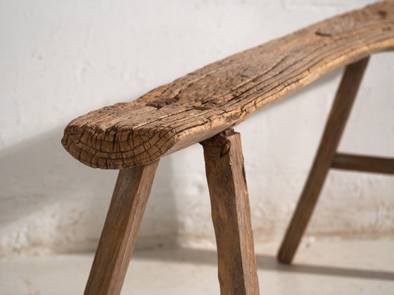 Antique Elm Wood Bench, China, circa 1900, Benches, Rustic (photo 5 of 9)