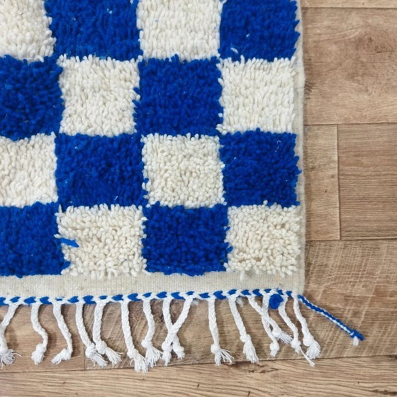 Image 1 of Berberteppich Blau kariert – Naturwolle, handgewebt (240×145 cm)