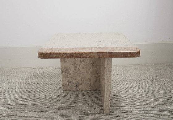 Image 1 of  Vintage Marble Nesting Tables Set of 3, Square Side Tables, Postmodern Solid Fossil Marble Stone Coffee Tables, Modern Accent F