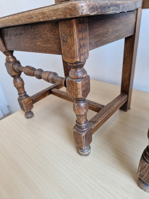 2x Chaises Anciennes à Dossier Ouvert Pieds Tournés Siècle