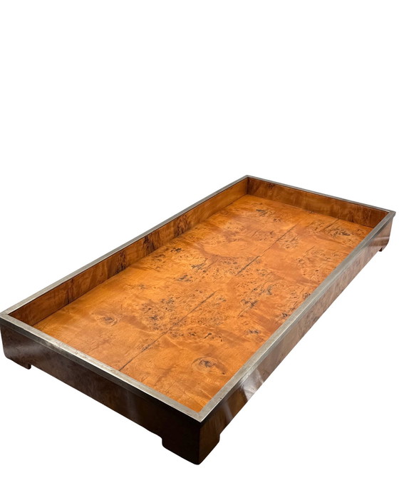 Image 1 of Hollywood Regency Großes Tablett aus Holz und Messing, Italien 1970er Jahre