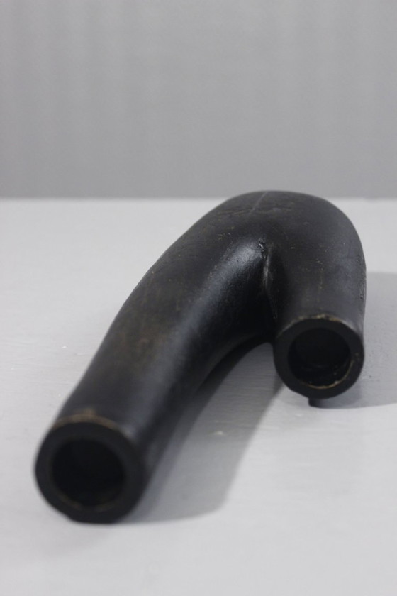 Image 1 of Doppelter Kerzenhalter aus Gusseisen Messing patiniert Brutalistisches Design Organisch 1970s