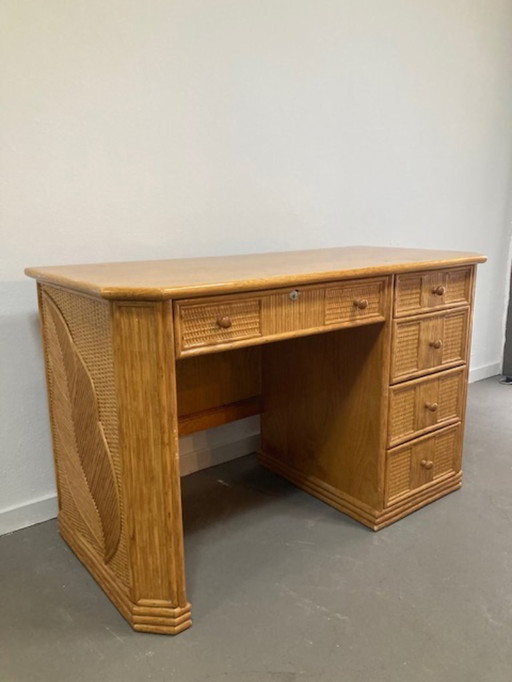 Einzigartiger Schreibtisch aus Rattangeflecht mit Bleistift oder gespaltenem Schilfrohr im Stil von Vivai del Sud